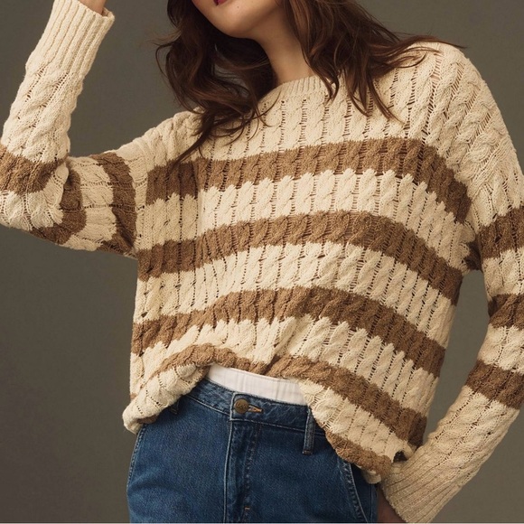 Anthropologie Pilcro Neutral Cable Knit Oversized Woman’s Size Small Sweater - Picture 1 of 10